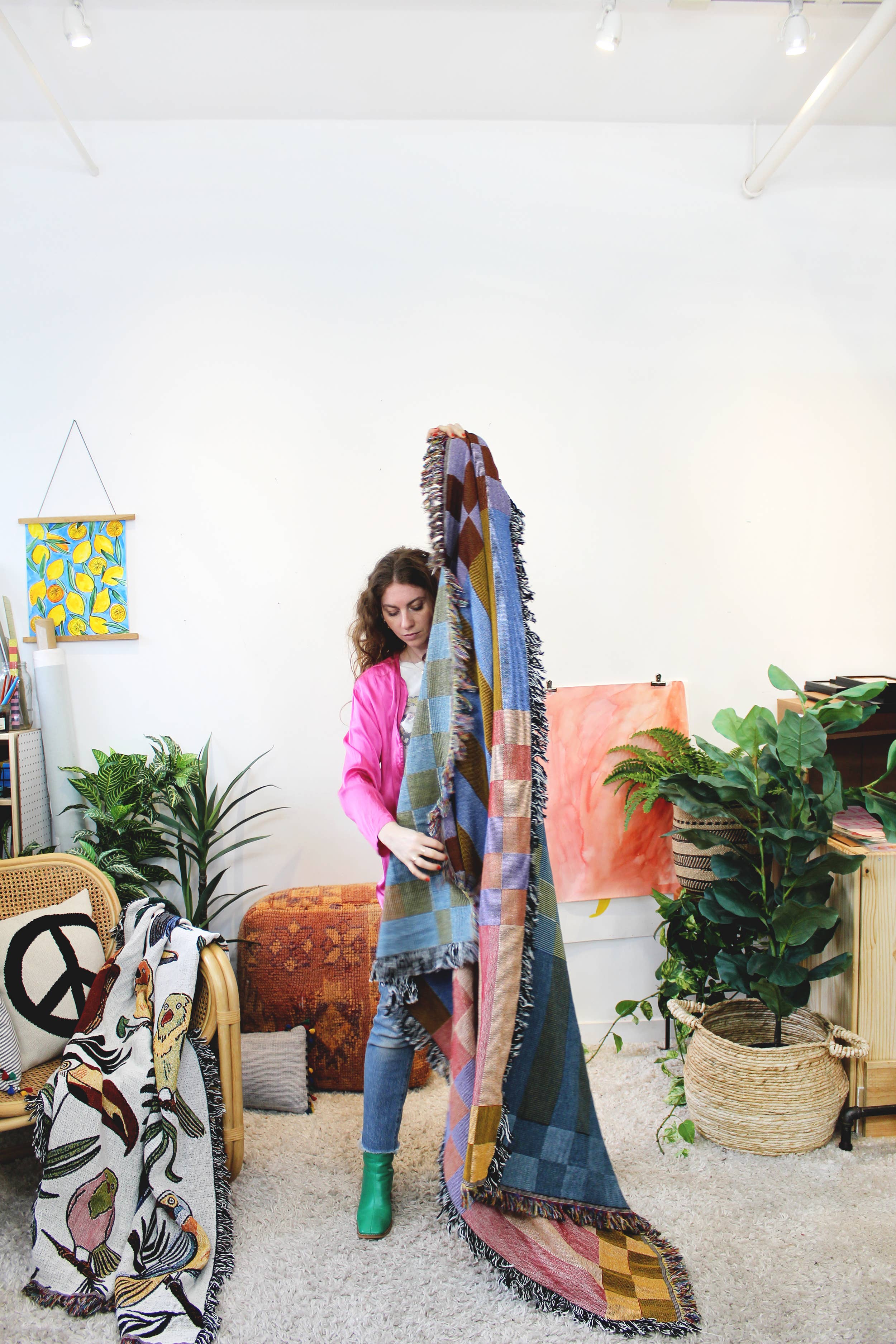 Checkered Stripe Tapestry Blanket  Calhoun & Co.