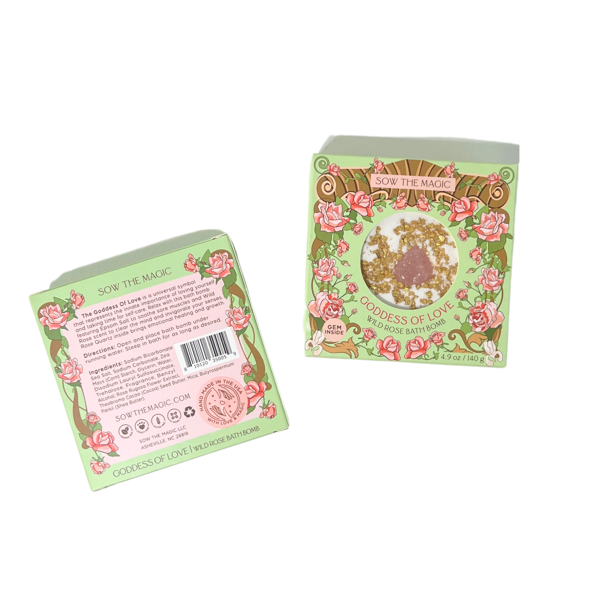 Goddess of Love Wild Rose Bath Bomb with Rose Quartz Sow the Magic