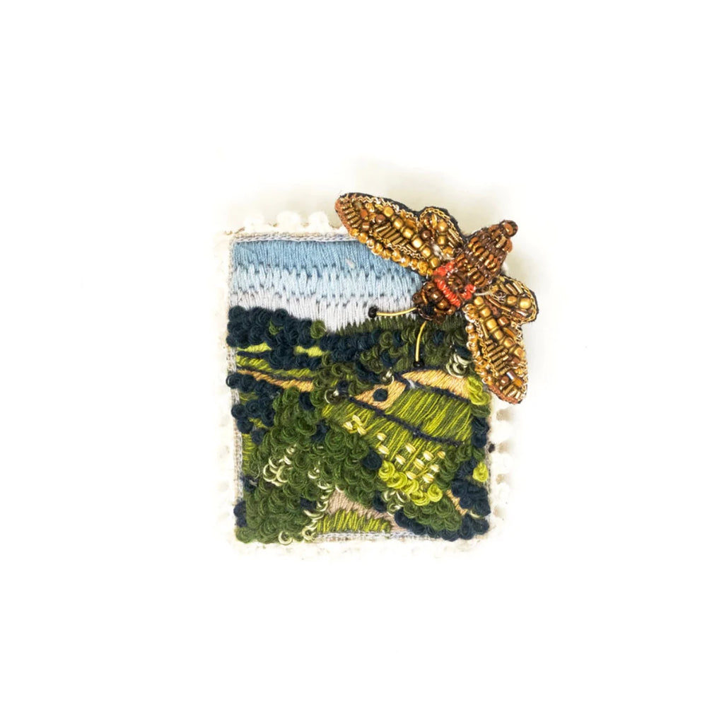 Hand Embroidered Brooch Brooches + Pins Trovelore Cicada in the Field (size: 1.75" W x 2" T)  