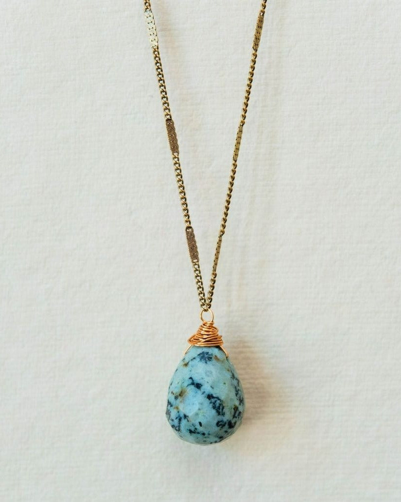 Zara Drop Necklace – The Perfect Gift of Timeless Elegance and Artisan Craftsmanship Necklaces Bella Vita Jewelry African Turquoise Antique Gold Plated