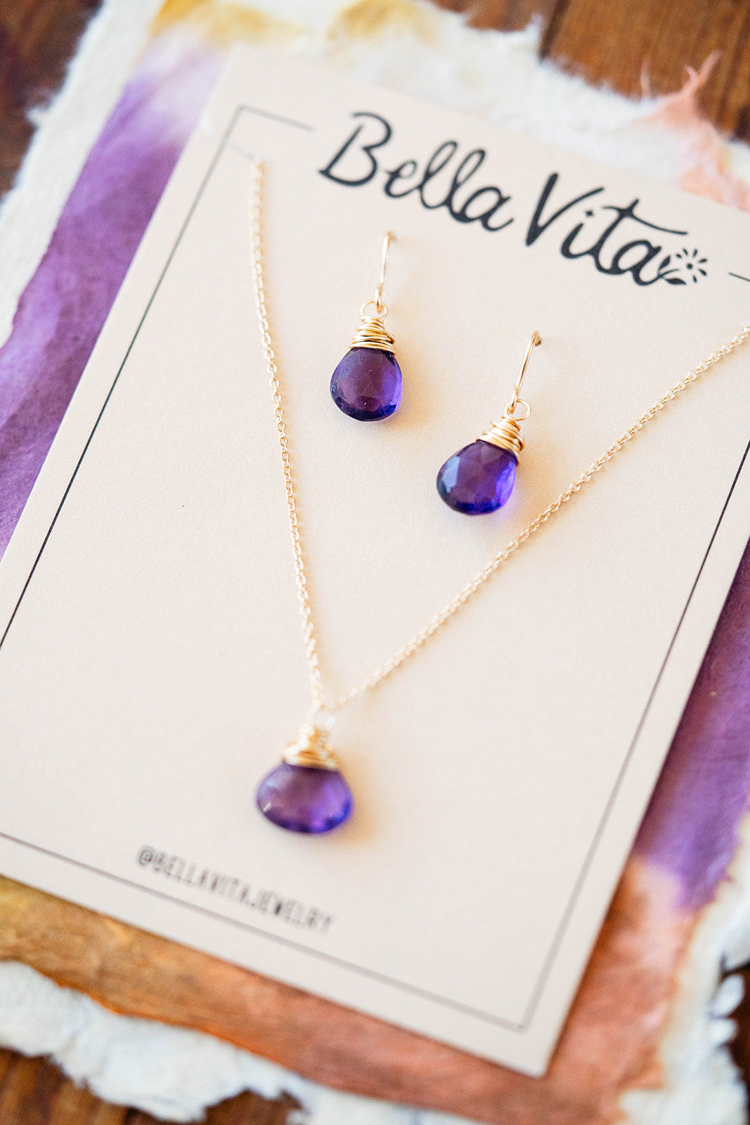 Natural Stone Jewelry Gift Sets Charm + Pendant Necklaces Bella Vita Jewelry Amethyst 14k Gold Filled