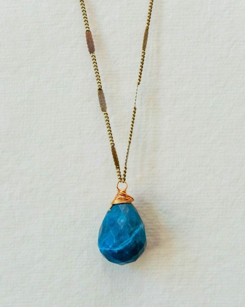 Zara Drop Necklace – The Perfect Gift of Timeless Elegance and Artisan Craftsmanship Necklaces Bella Vita Jewelry Apatite Antique Gold Plated