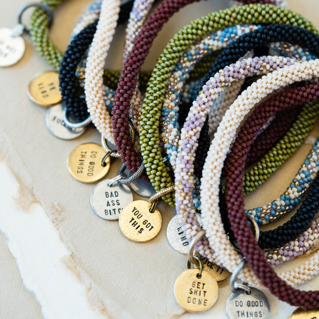 Beaded Bangle + Mantra Charm Beaded Bangles Bella Vita Jewelry