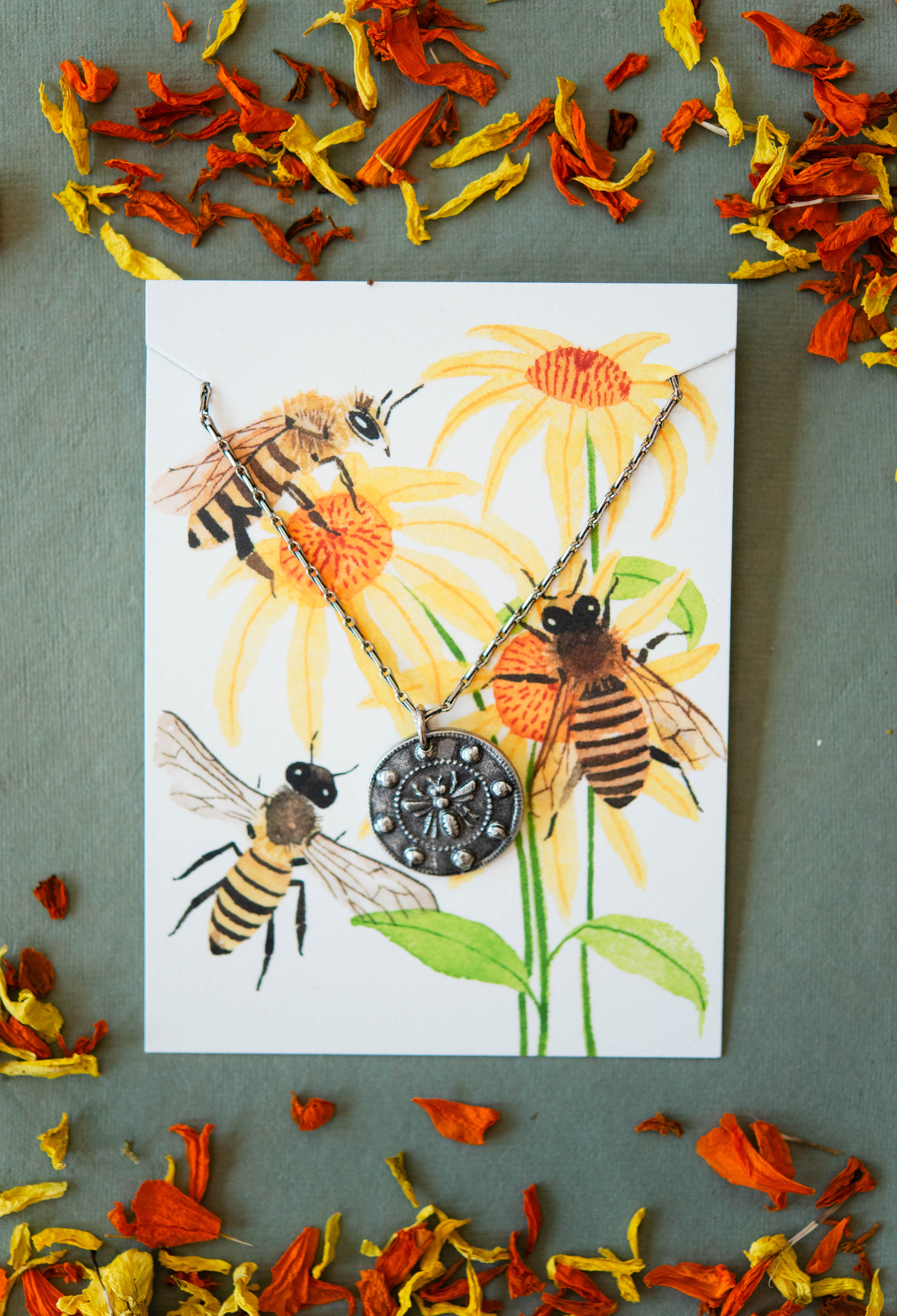 In the Garden - Honey Bee Necklace Charm + Pendant Necklaces Bella Vita Jewelry Pewter Pendant/Silver Plated Chain
