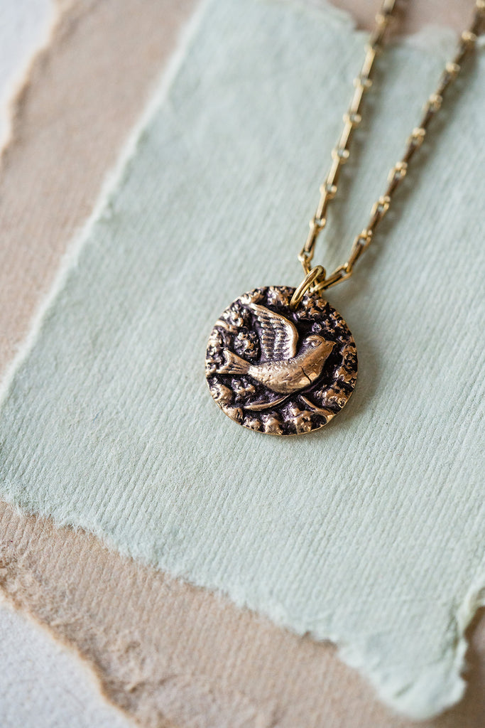 Bird Heirloom Button Necklace Charm + Pendant Necklaces Bella Vita Jewelry   