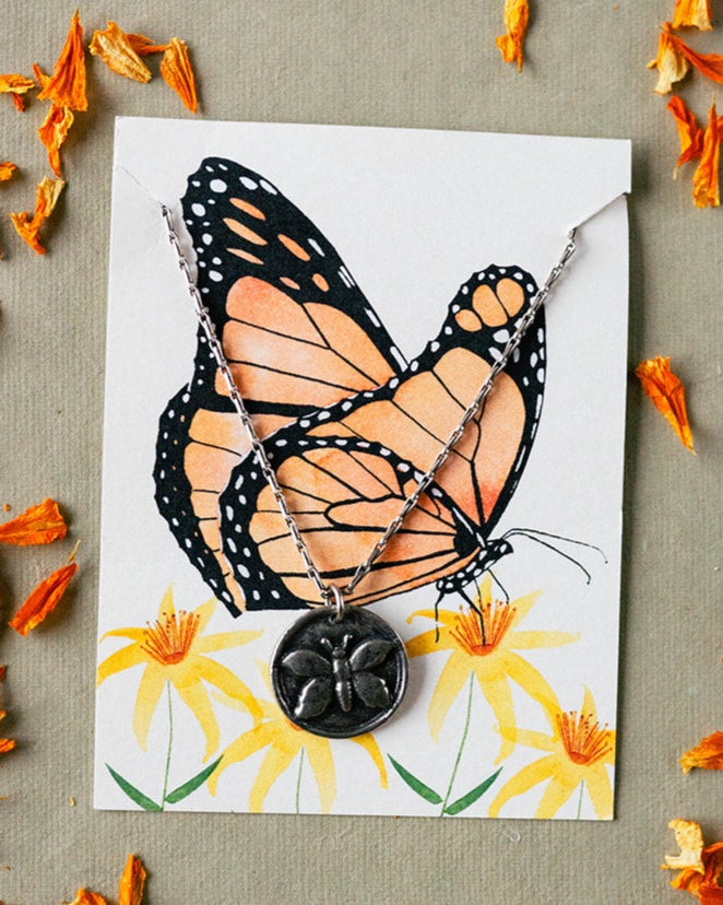 In the Garden - Butterfly Necklace Charm + Pendant Necklaces Bella Vita Jewelry Pewter Pendant/Silver Plated Chain