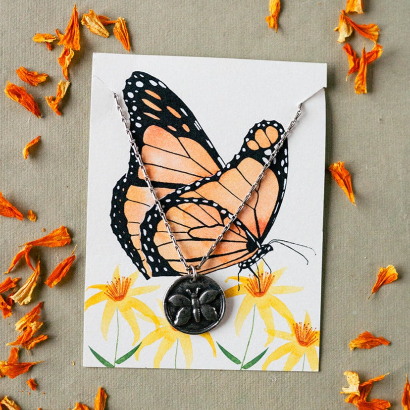 In the Garden - Butterfly Necklace Charm + Pendant Necklaces Bella Vita Jewelry Pewter Pendant/Silver Plated Chain