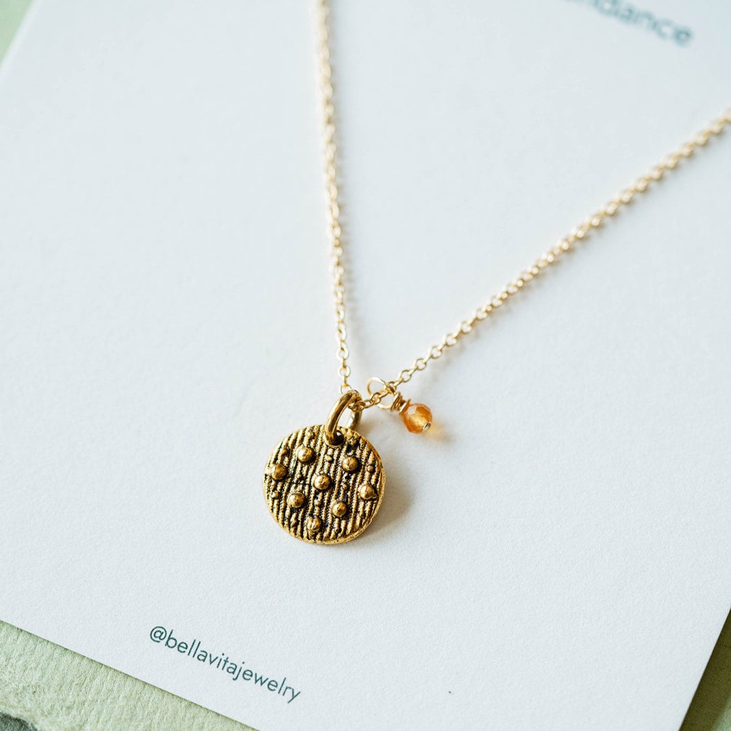 Dainty Birthstone Button Charm Necklace Charm + Pendant Necklaces Bella Vita Jewelry Citrine (November) Gold Plated Charm/14K GF Chain