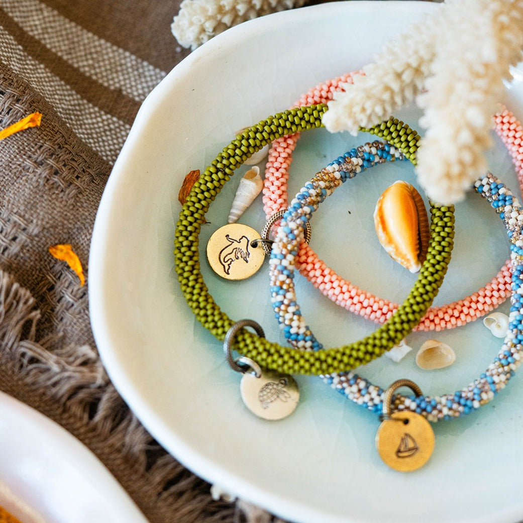 Beach Vibes Handstamped Charm Bracelet - Customizable Summer Jewelry Beaded Bangles Bella Vita Jewelry
