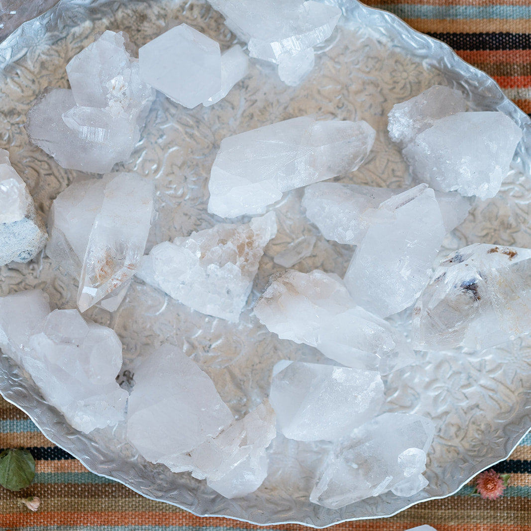 Crystal rock on a striped fabric background