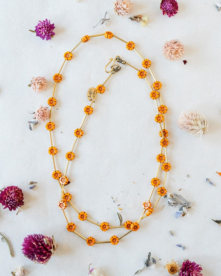 Flower Power Daisy Chain Necklace Charm + Pendant Necklaces Bella Vita Jewelry Marigold