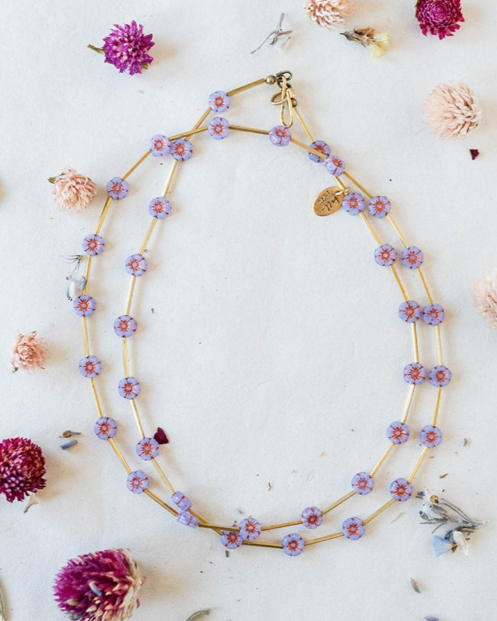Flower Power Daisy Chain Necklace Charm + Pendant Necklaces Bella Vita Jewelry Purple
