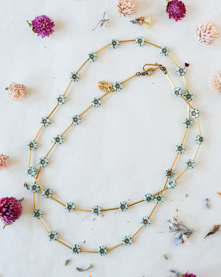 Flower Power Daisy Chain Necklace Charm + Pendant Necklaces Bella Vita Jewelry Aqua
