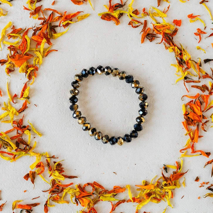 Faceted Glass Crystal Bangle Beaded Bangles Bella Vita Jewelry Black/Gold 7"