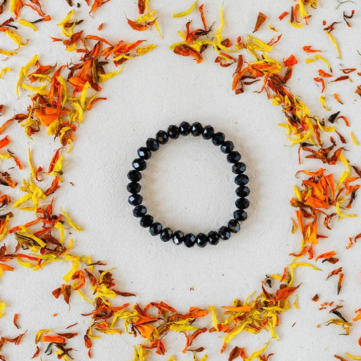 Faceted Glass Crystal Bangle Beaded Bangles Bella Vita Jewelry Black 7"