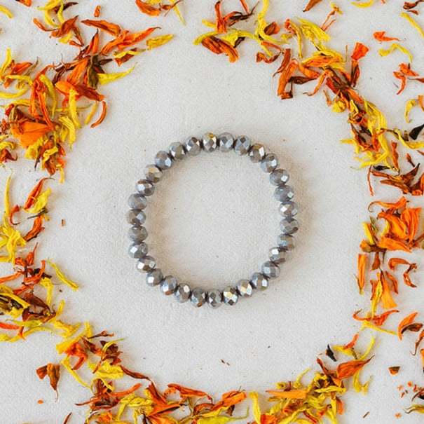 Faceted Glass Crystal Bangle Beaded Bangles Bella Vita Jewelry Opaque Silver/Grey 7"