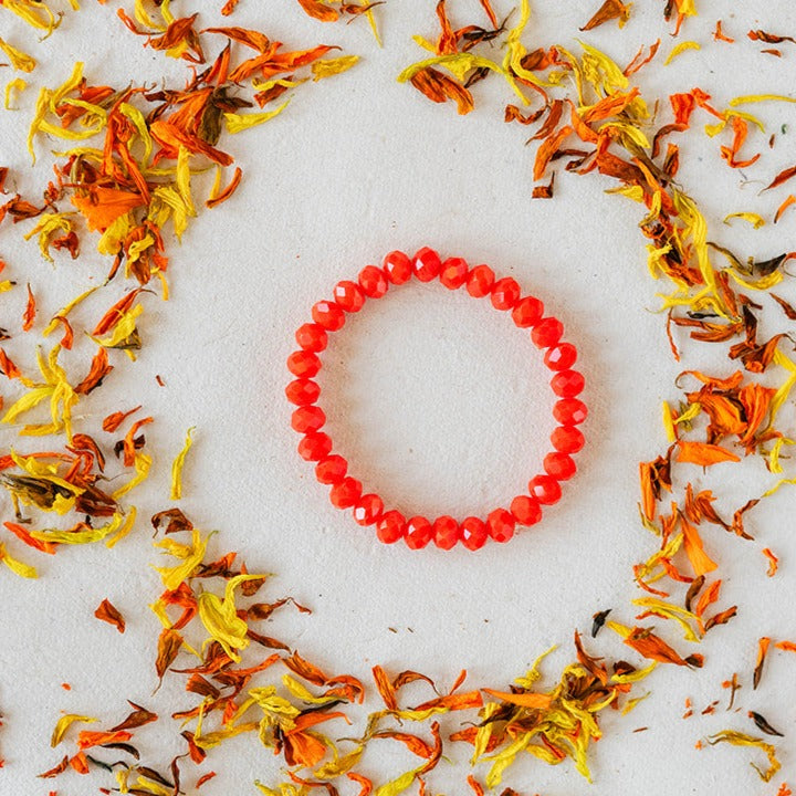 Faceted Glass Crystal Bangle Beaded Bangles Bella Vita Jewelry Coral Red 7"