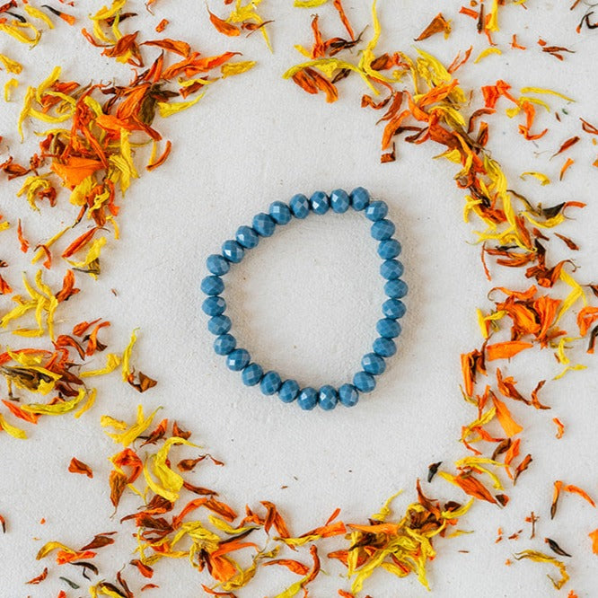 Faceted Glass Crystal Bangle Beaded Bangles Bella Vita Jewelry Blue 7"