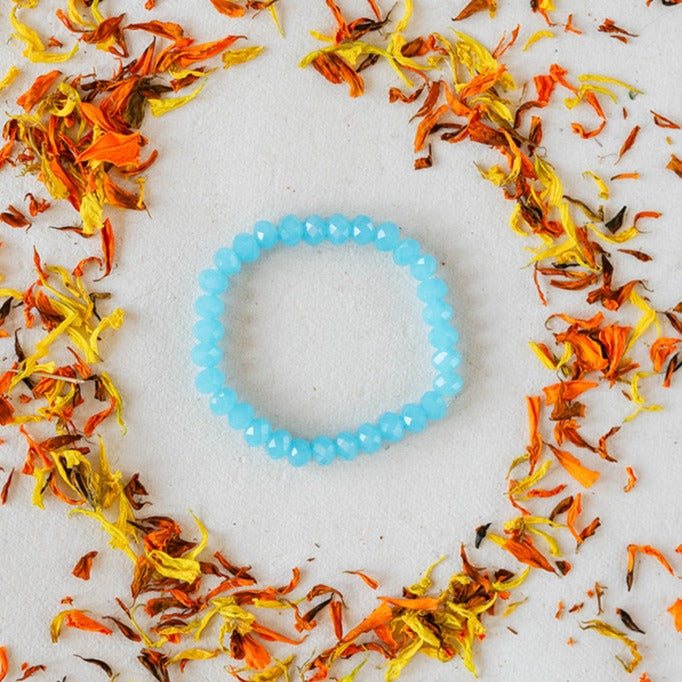 Faceted Glass Crystal Bangle Beaded Bangles Bella Vita Jewelry Translucent Aqua 7"