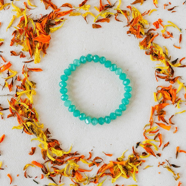 Faceted Glass Crystal Bangle Beaded Bangles Bella Vita Jewelry Teal 7"