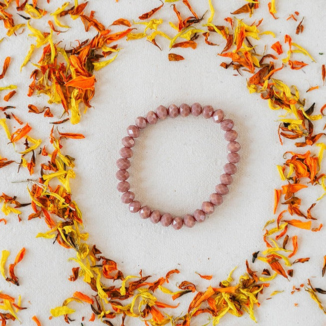 Faceted Glass Crystal Bangle Beaded Bangles Bella Vita Jewelry Mauve 7"