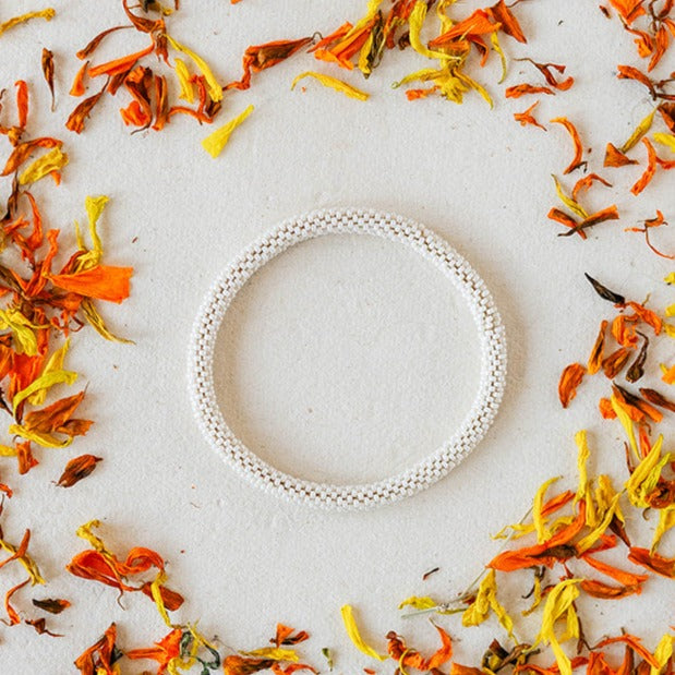 Seed Beaded Bangle Beaded Bangles Bella Vita Jewelry Pearlized White