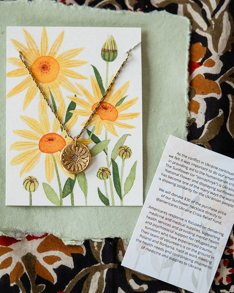 Soniashnyk Sunflower Necklace - benefitting Americares Ukraine Crisis Relief Fund Charm + Pendant Necklaces Bella Vita