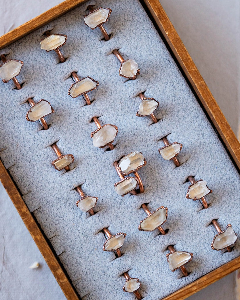 Natural Arkansas Quartz and Copper Rings - Handcrafted Unique Jewelry  Hawkhouse