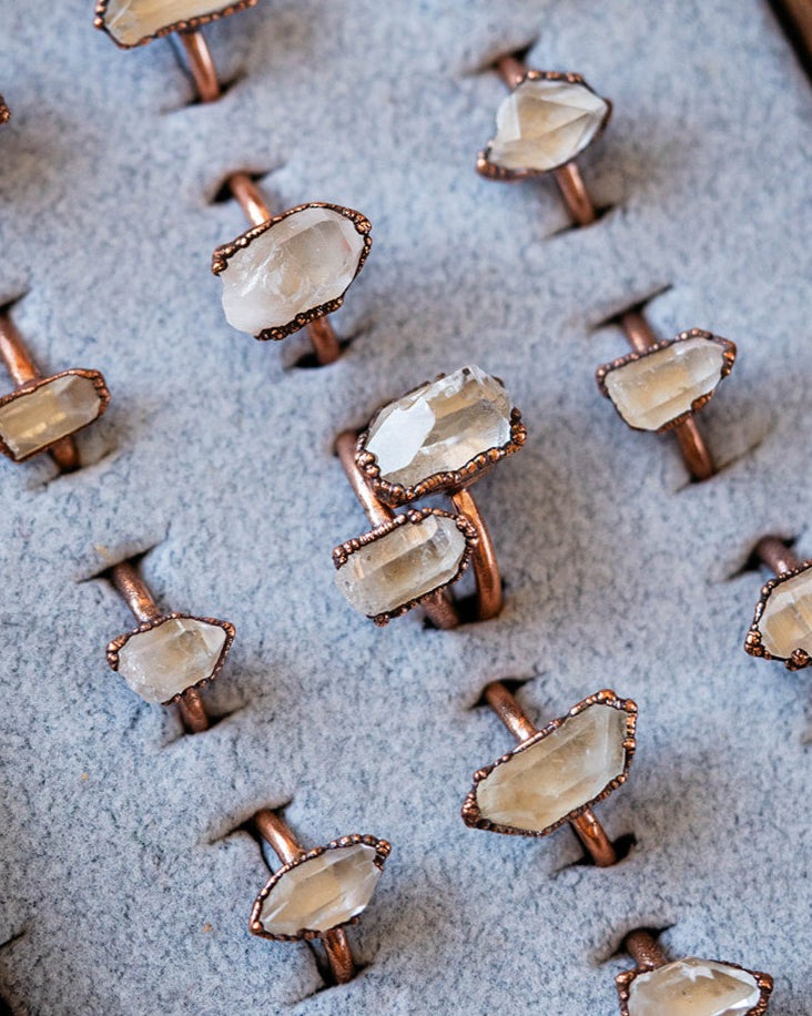 Natural Arkansas Quartz and Copper Rings - Handcrafted Unique Jewelry  Hawkhouse