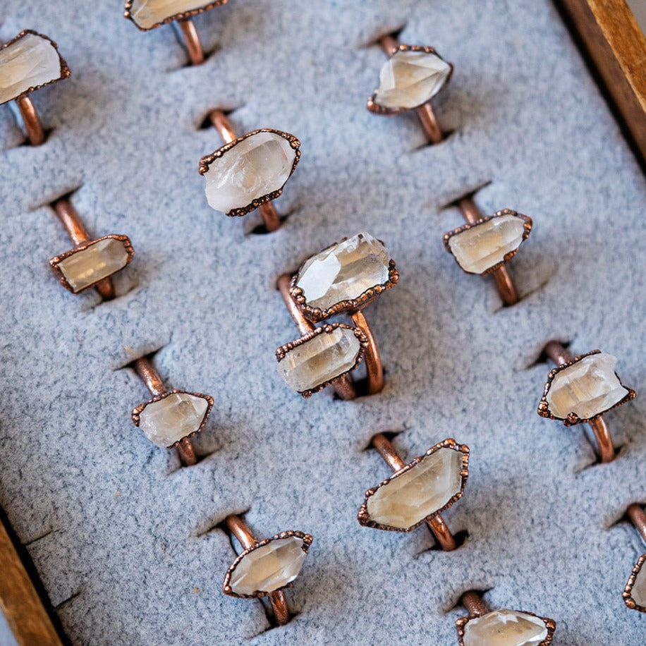 Natural Arkansas Quartz and Copper Rings - Handcrafted Unique Jewelry  Hawkhouse