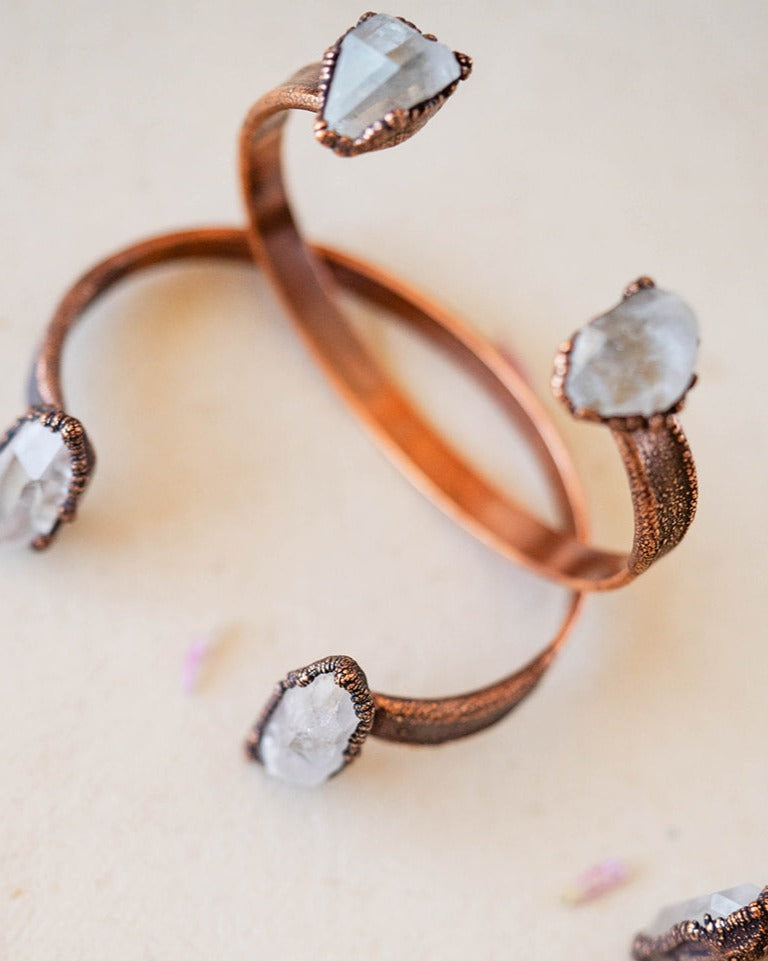 Handcrafted Natural Arkansas Quartz and Copper Cuff Bracelet  Hawkhouse