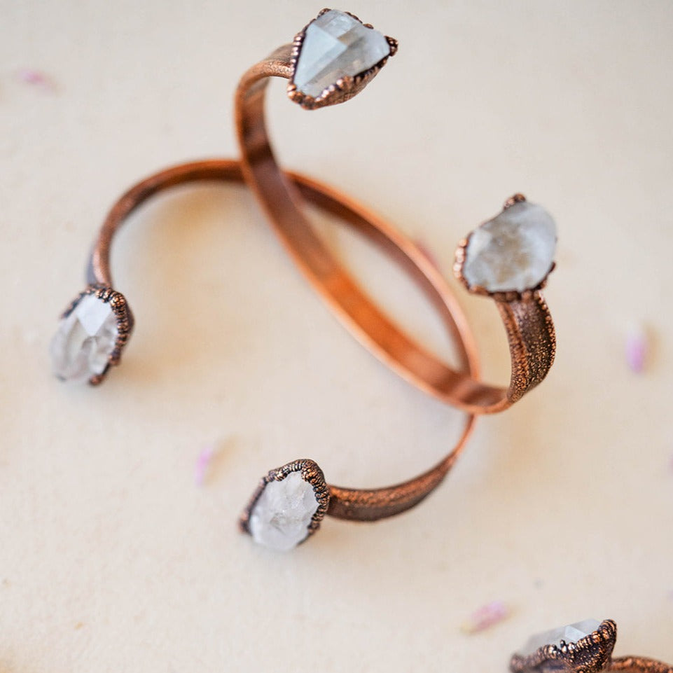 Handcrafted Natural Arkansas Quartz and Copper Cuff Bracelet  Hawkhouse