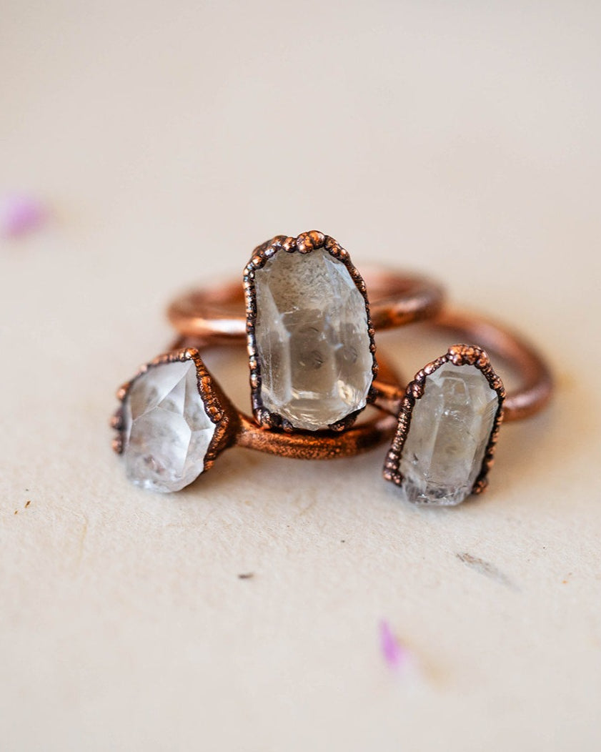 Natural Arkansas Quartz and Copper Rings - Handcrafted Unique Jewelry  Hawkhouse