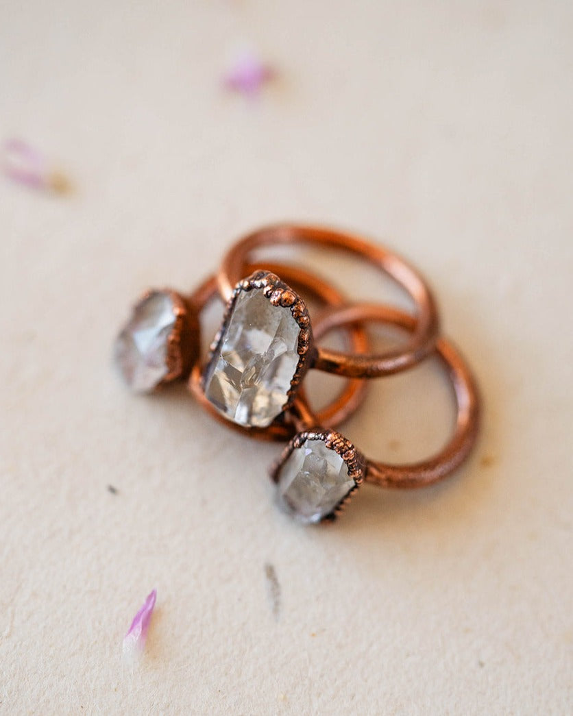 Natural Arkansas Quartz and Copper Rings - Handcrafted Unique Jewelry  Hawkhouse