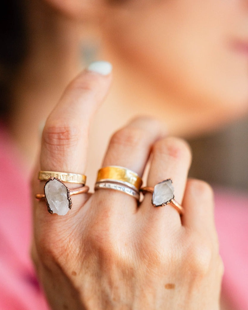Natural Arkansas Quartz and Copper Rings - Handcrafted Unique Jewelry  Hawkhouse