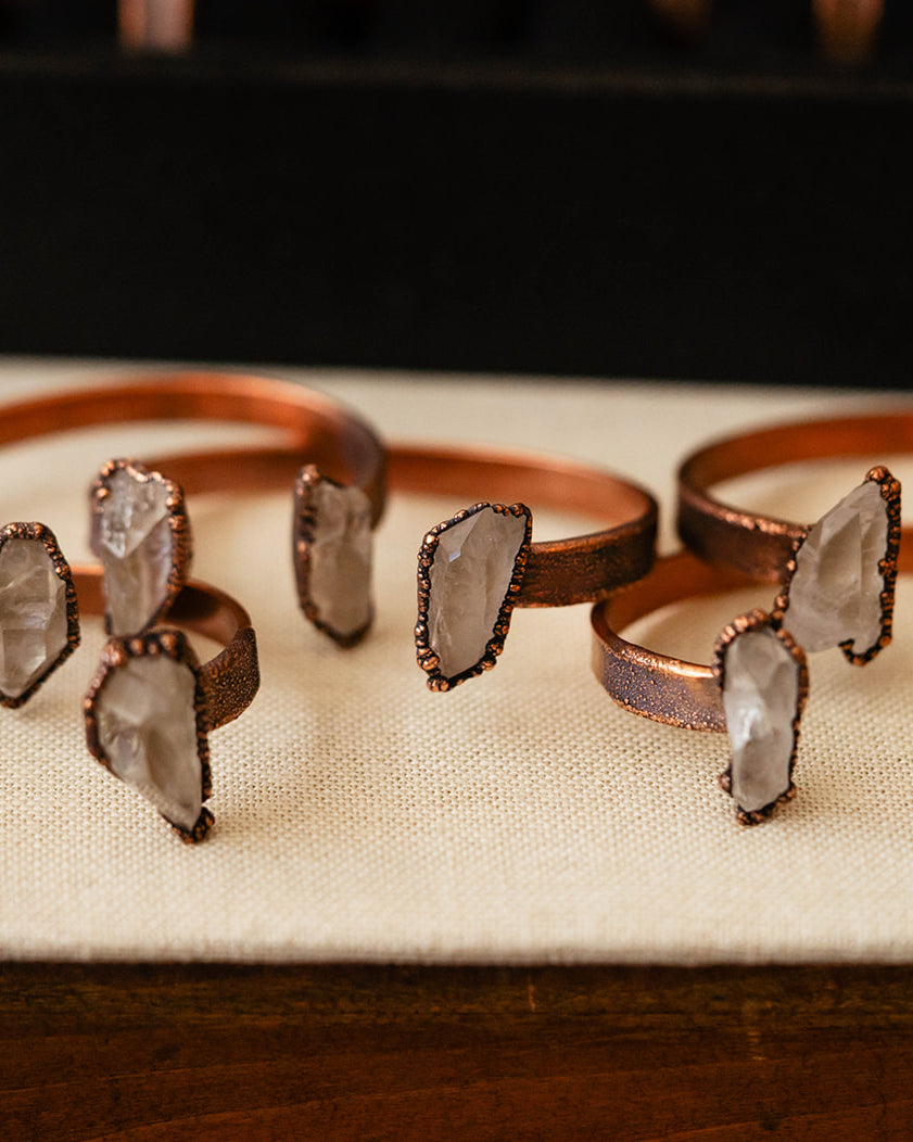 Handcrafted Natural Arkansas Quartz and Copper Cuff Bracelet  Hawkhouse