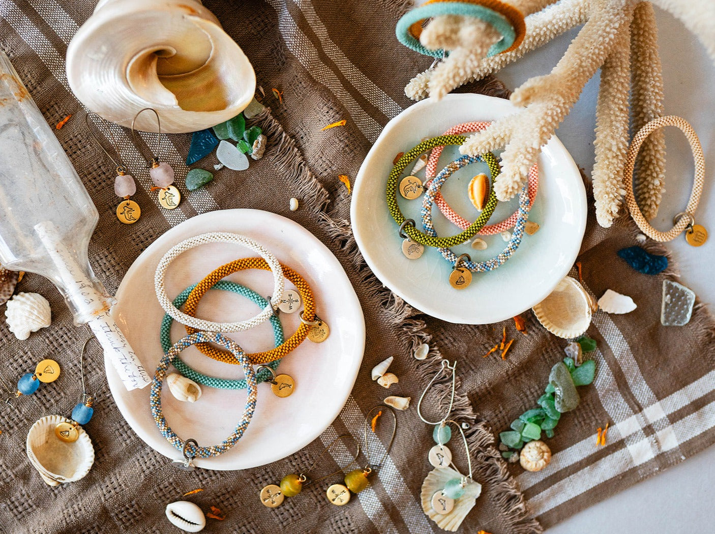 Beach Vibes Handstamped Sea Glass Earrings - Customizable Summer Jewelry Dangle Earrings Bella Vita Jewelry