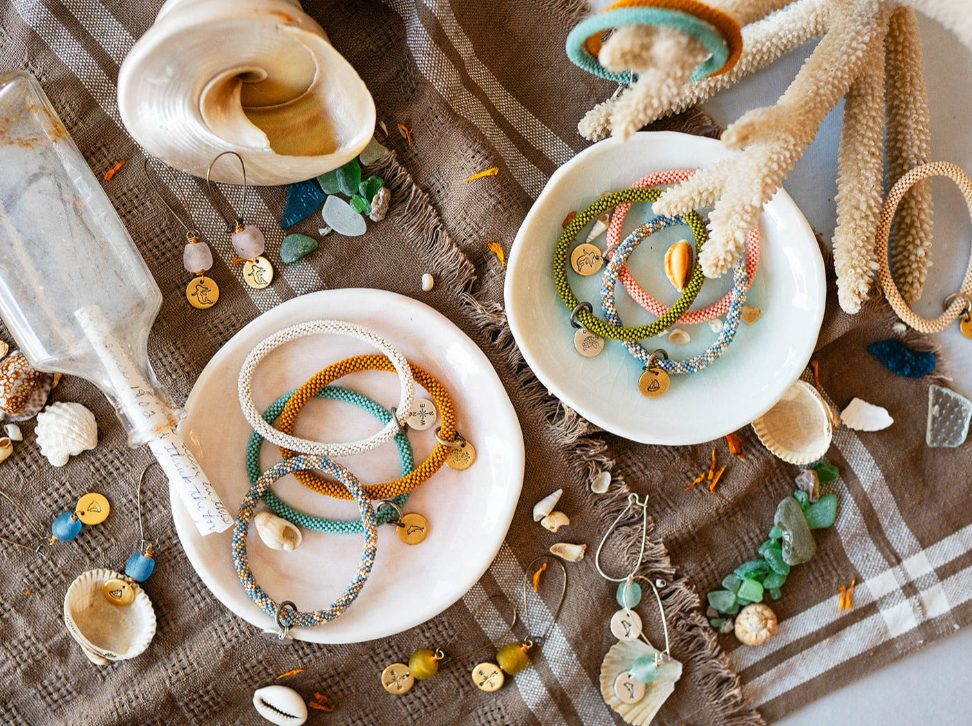 Beach Vibes Handstamped Charm Bracelet - Customizable Summer Jewelry Beaded Bangles Bella Vita Jewelry