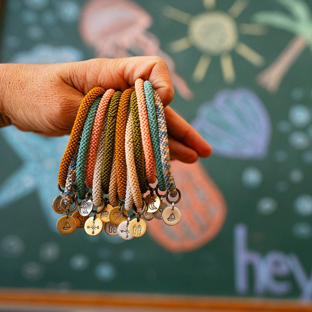 Beach Vibes Handstamped Charm Bracelet - Customizable Summer Jewelry Beaded Bangles Bella Vita Jewelry