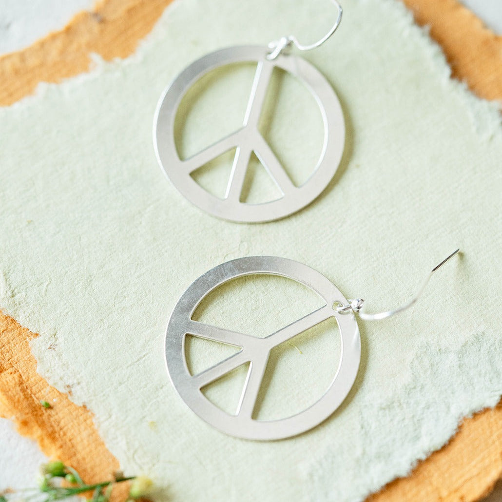 Peace Sign Earrings Dangle Earrings Bella Vita Jewelry Short Silver Plated