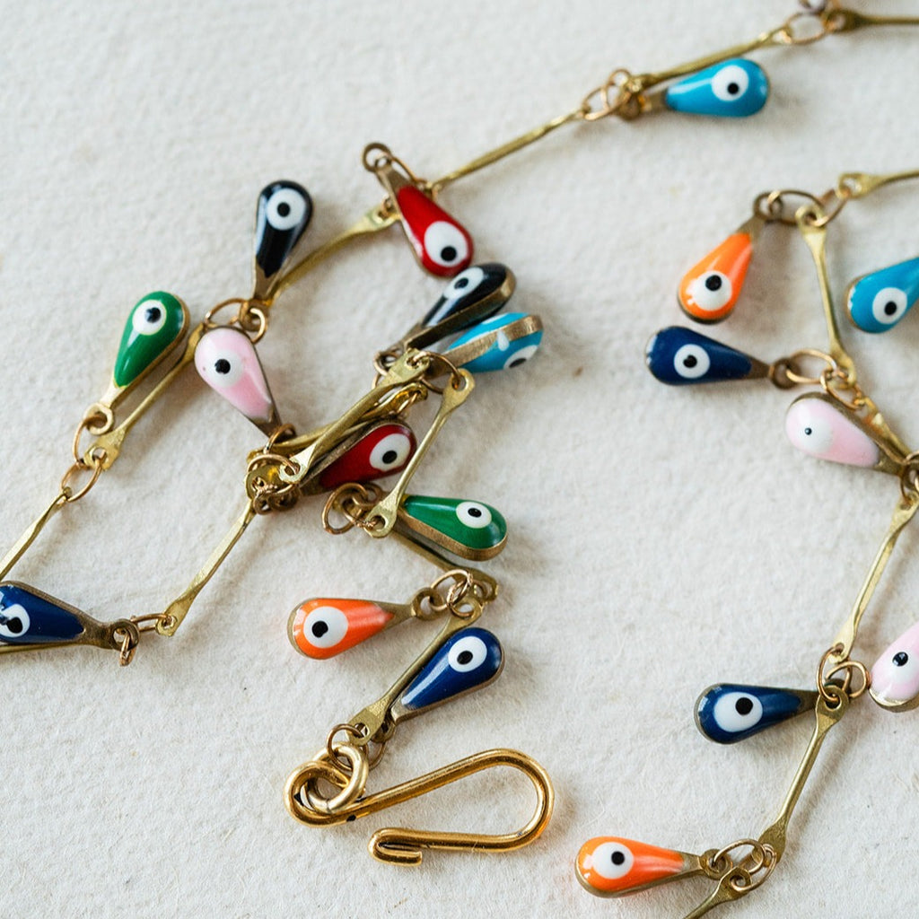 Confetti Chain Chain Necklaces Bella Vita Jewelry Tear Drop Rainbow Eye  