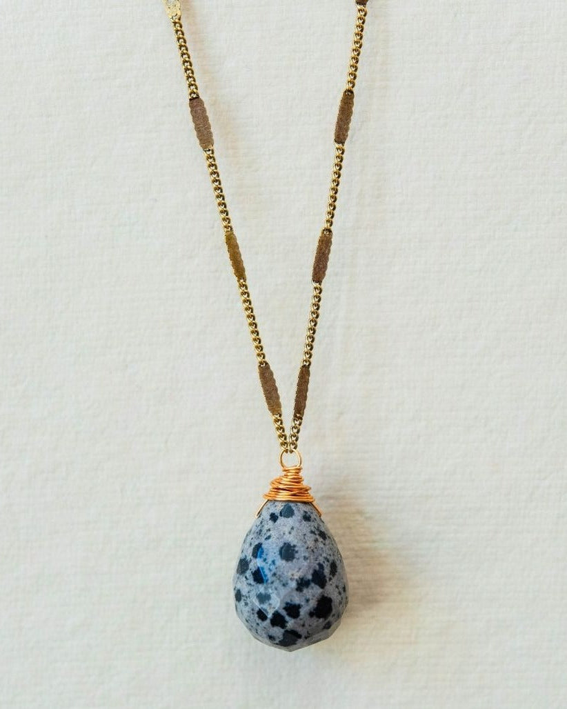 Zara Drop Necklace – The Perfect Gift of Timeless Elegance and Artisan Craftsmanship Necklaces Bella Vita Jewelry Dalmatian Jasper Antique Gold Plated