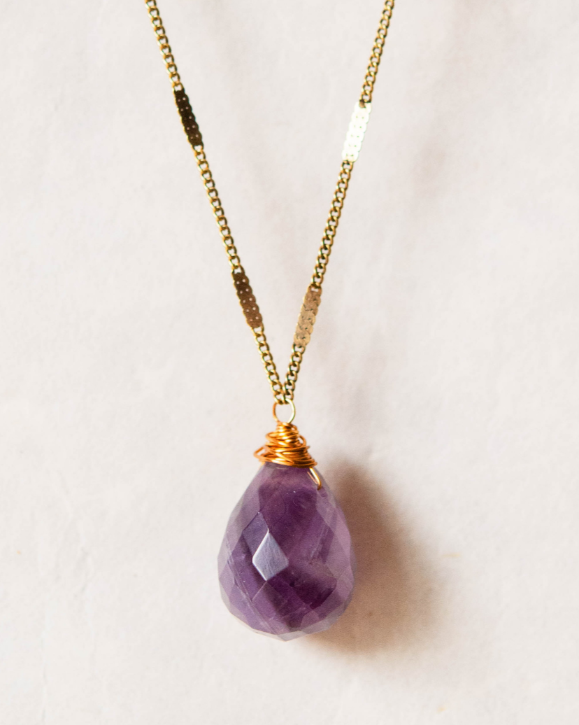 Zara Drop Necklace – The Perfect Gift of Timeless Elegance and Artisan Craftsmanship Necklaces Bella Vita Jewelry Dog Tooth Amethyst Antique Gold Plated