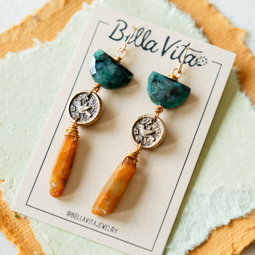 ALICE Emerald + Sapphire Earrings Dangle Earrings Bella Vita Jewelry   
