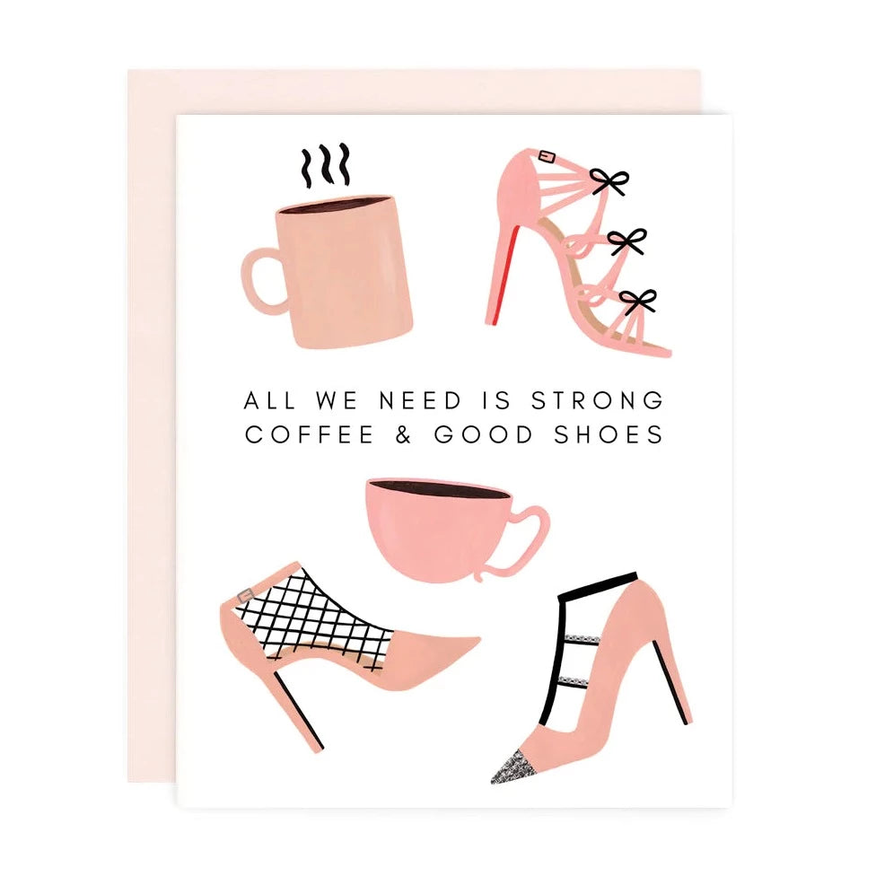 Strong Coffee & Good Shoes Greeting Card Stationery + Pencils Girl w/ Knife   