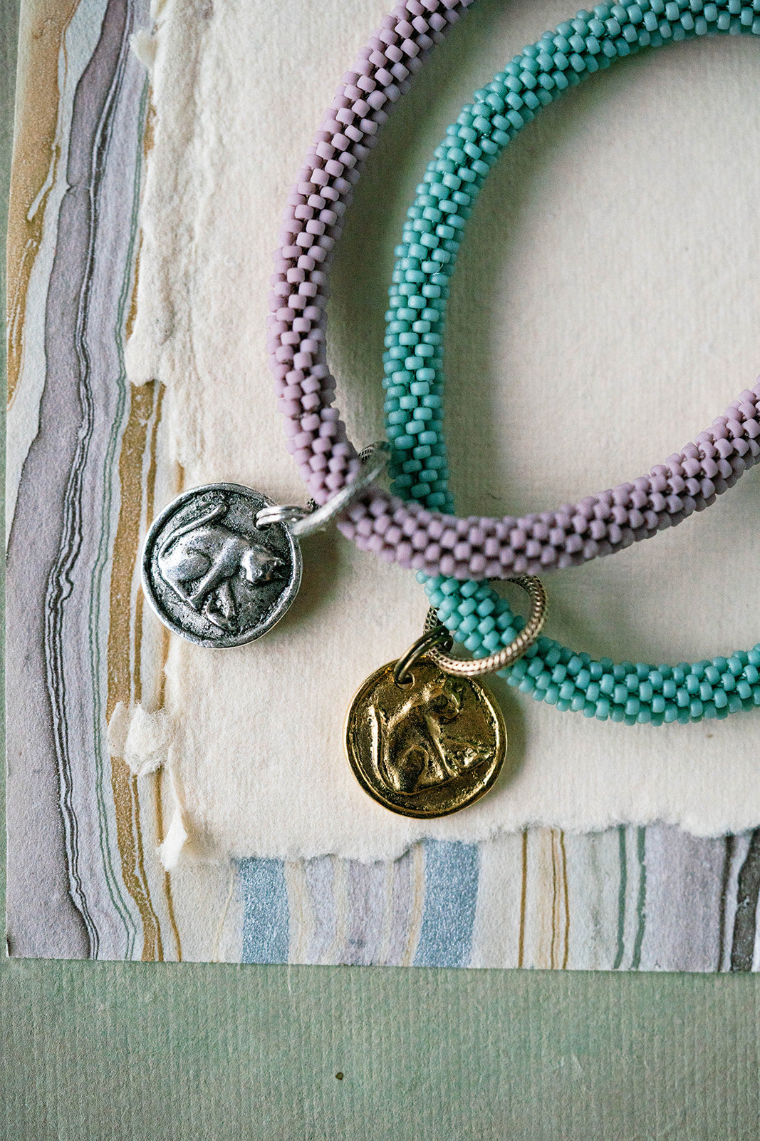 Beaded Bangle + Cat Charm Beaded Bangles Bella Vita Jewelry