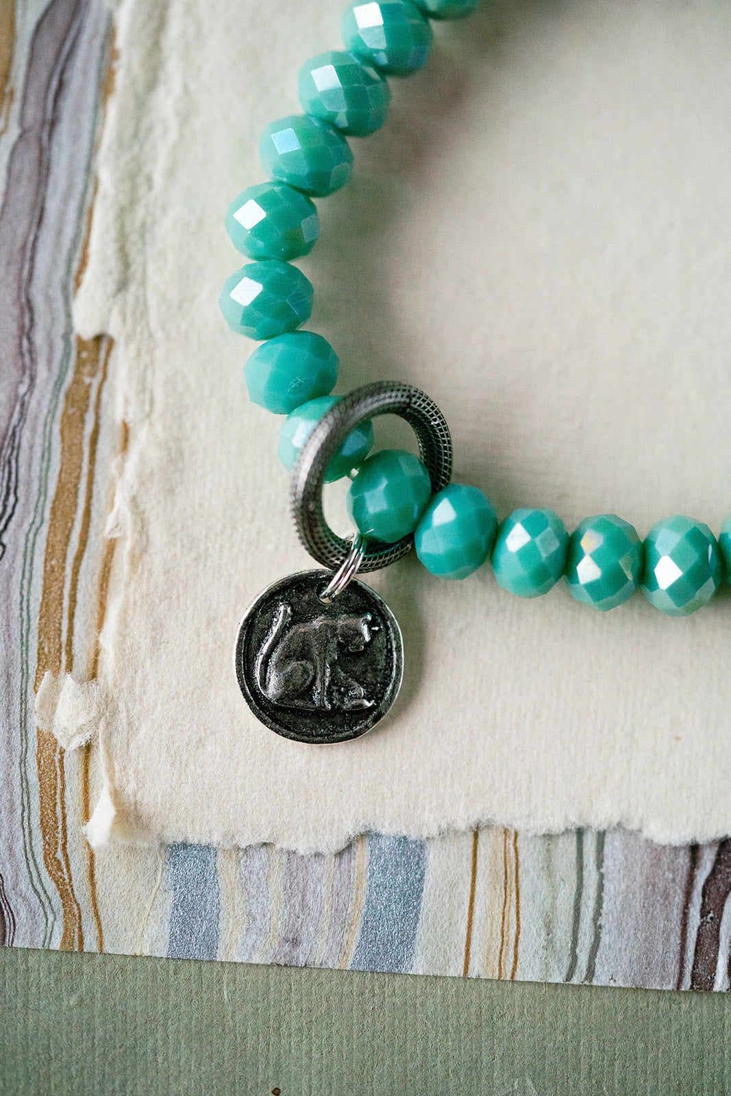 Crystal Bangle + Cat Charm Beaded Bangles Bella Vita Jewelry