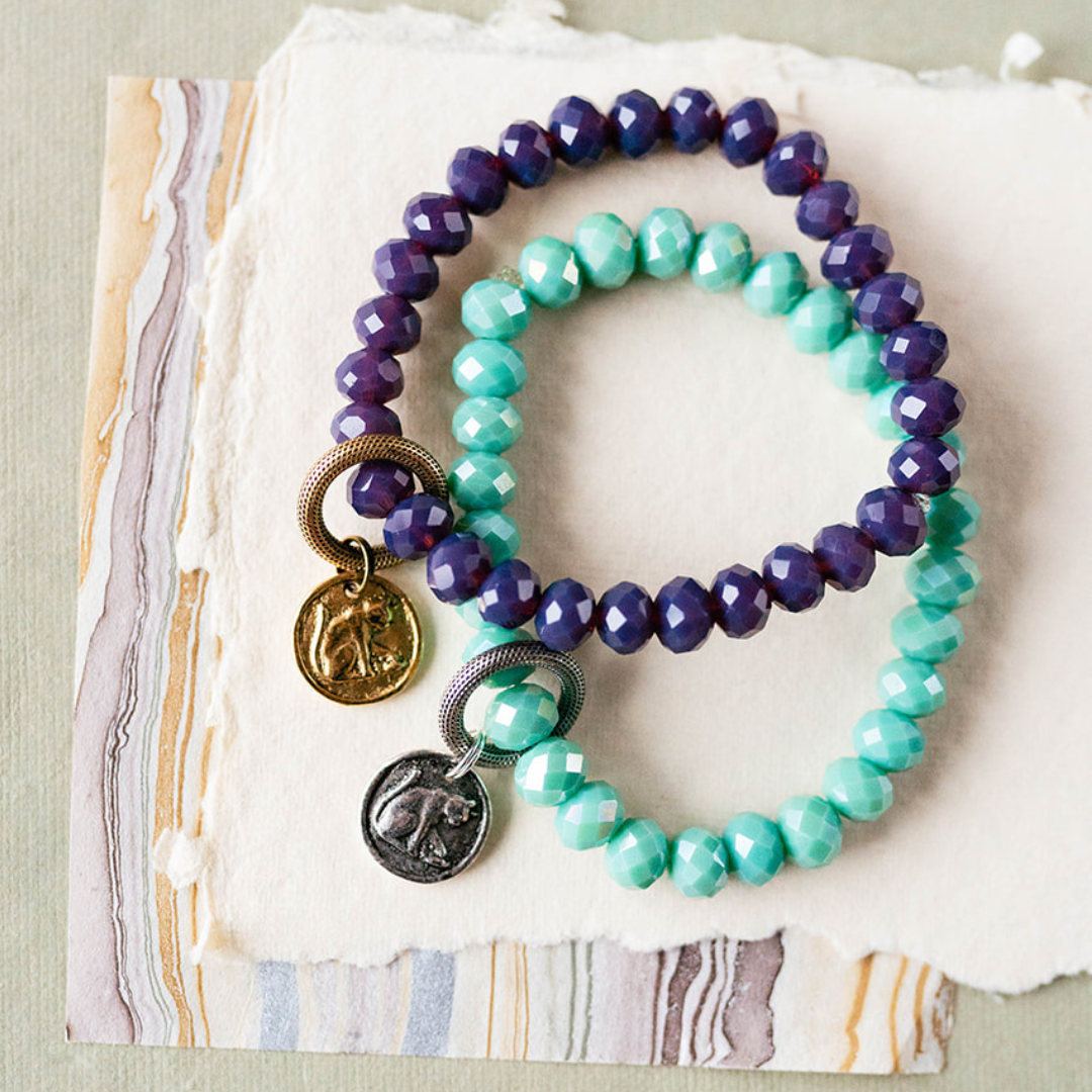 Crystal Bangle + Cat Charm Beaded Bangles Bella Vita Jewelry