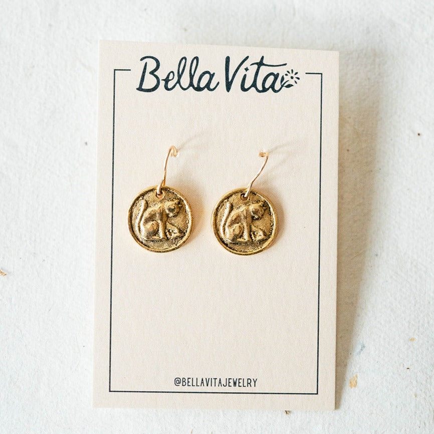 Bitty Buttons Cat Earring Dangle Earrings Bella Vita Jewelry