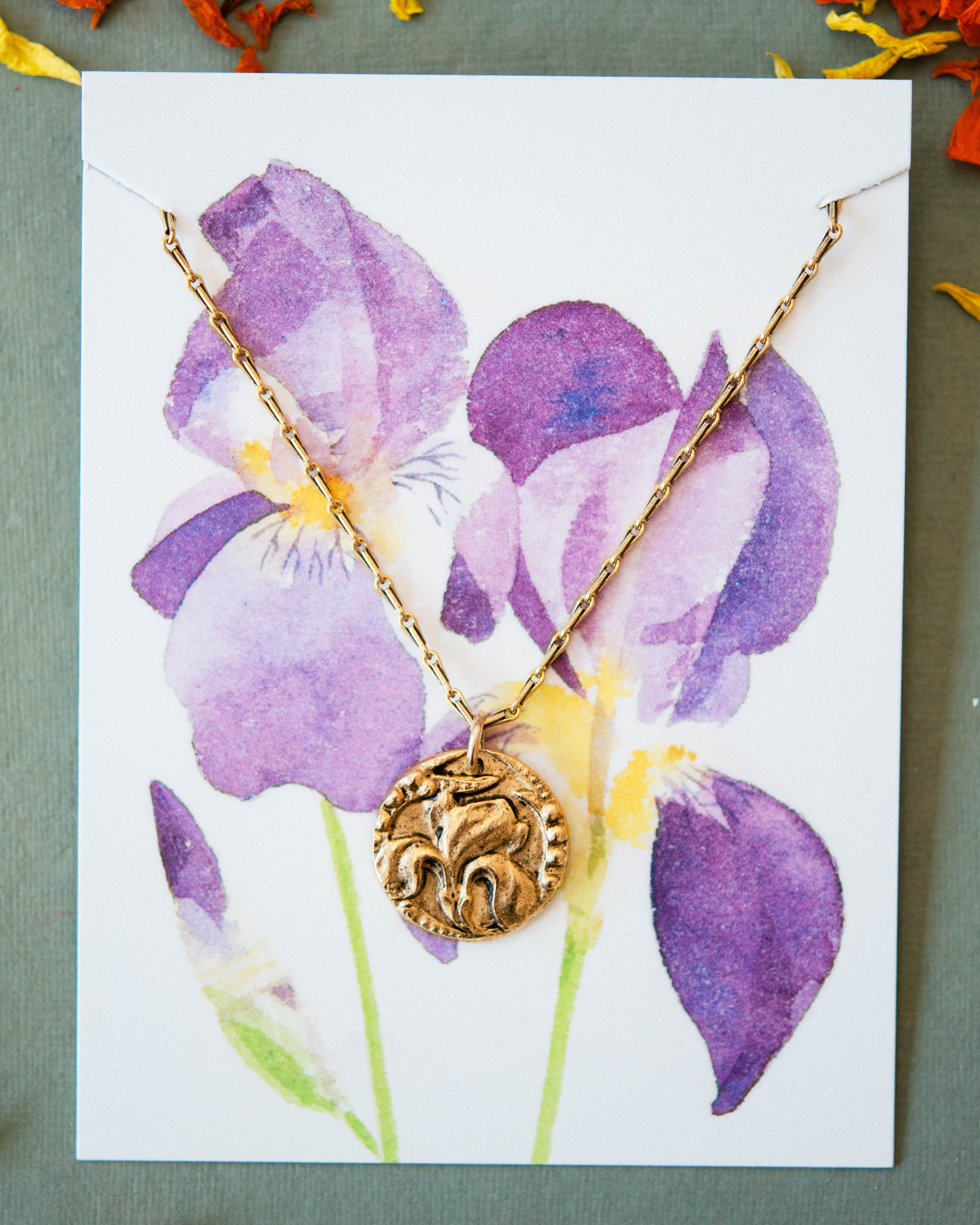 In the Garden - Iris Necklace Charm + Pendant Necklaces Bella Vita Jewelry Gold Plated Pendant/Gold Plated Chain
